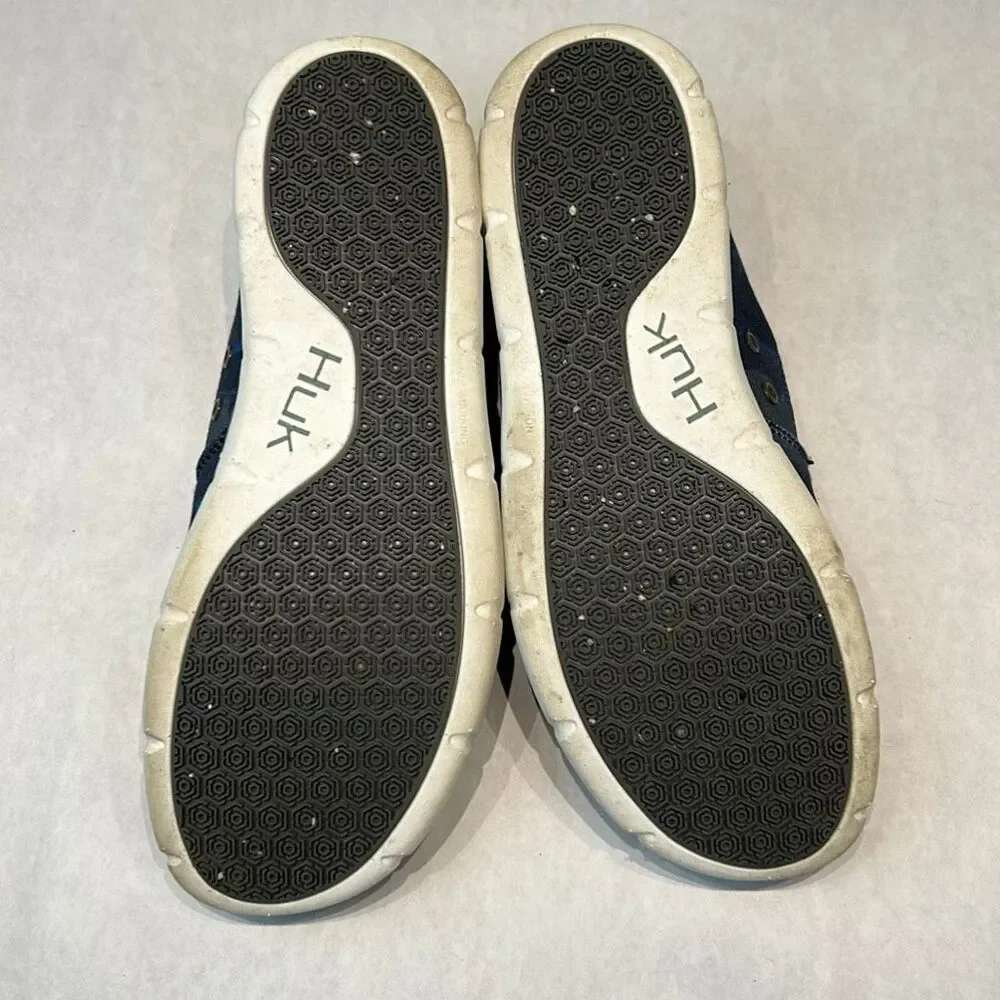 HUK Mens Brewster Slip On Shoes Boat Loafers Blue PEI Canvas Sz 8